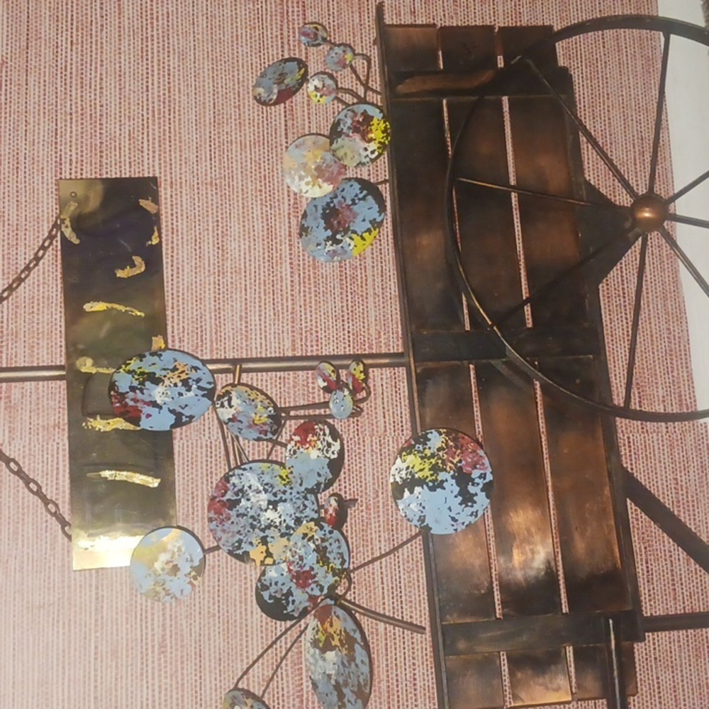 Curtis Jere Signed Decorative Metal Cart with Colorful Accents - Picture 4 of 5